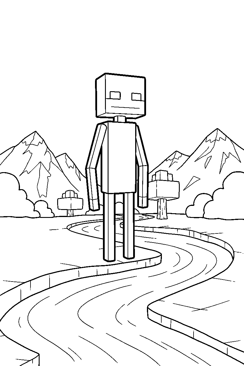 minecraft enderman standing calmly near a river line art