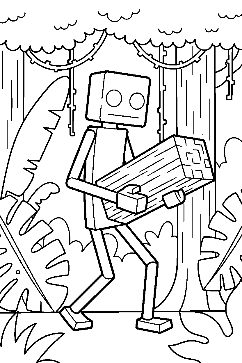 minecraft enderman walking in jungle line art