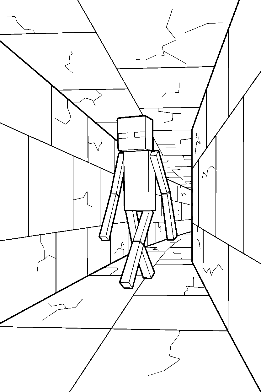minecraft enderman walking slowly in tunnel line art