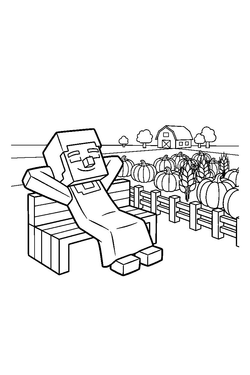 minecraft evoker relaxing peacefully near a farm field line art