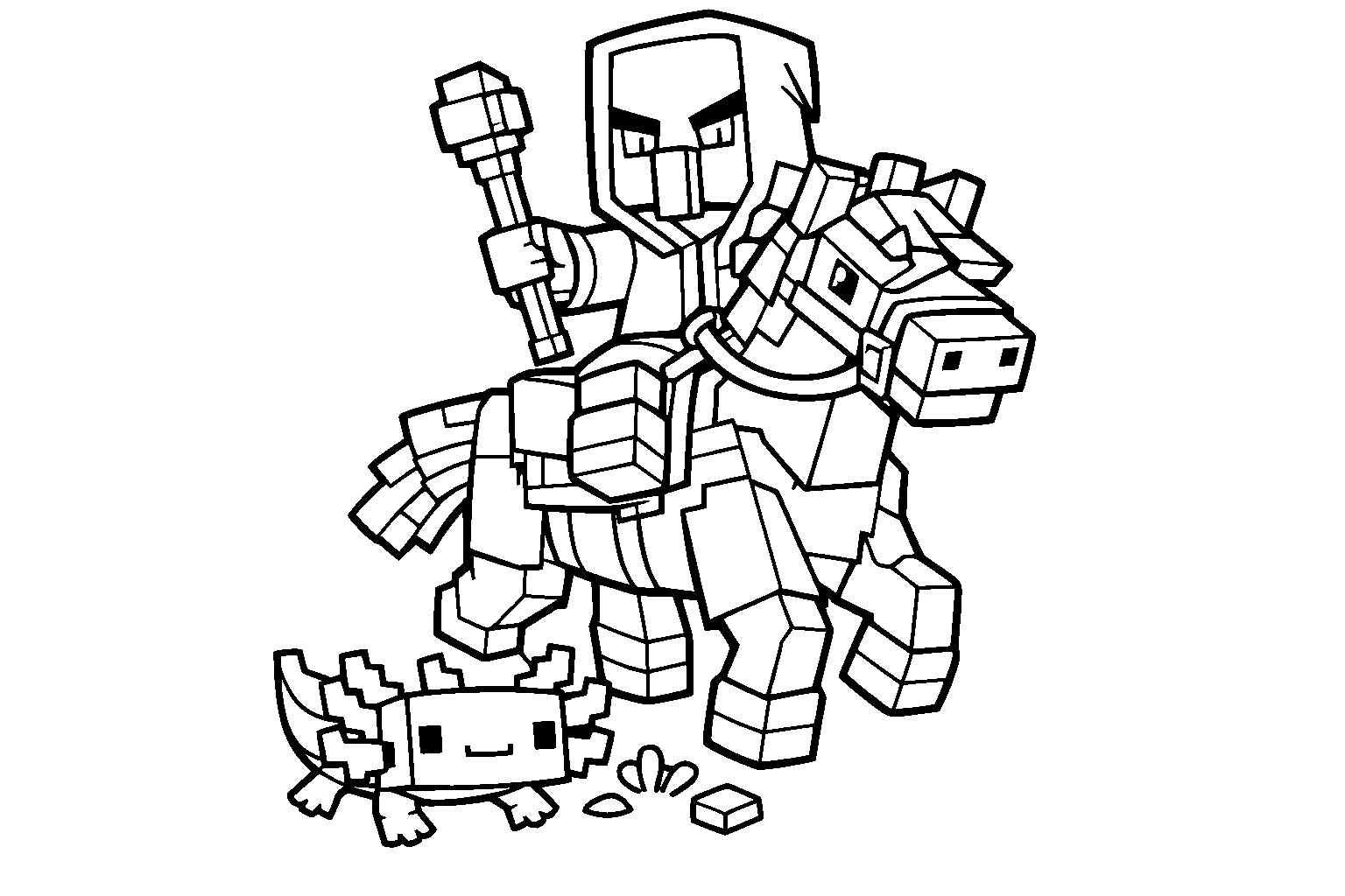 minecraft evoker riding horse taiga line art