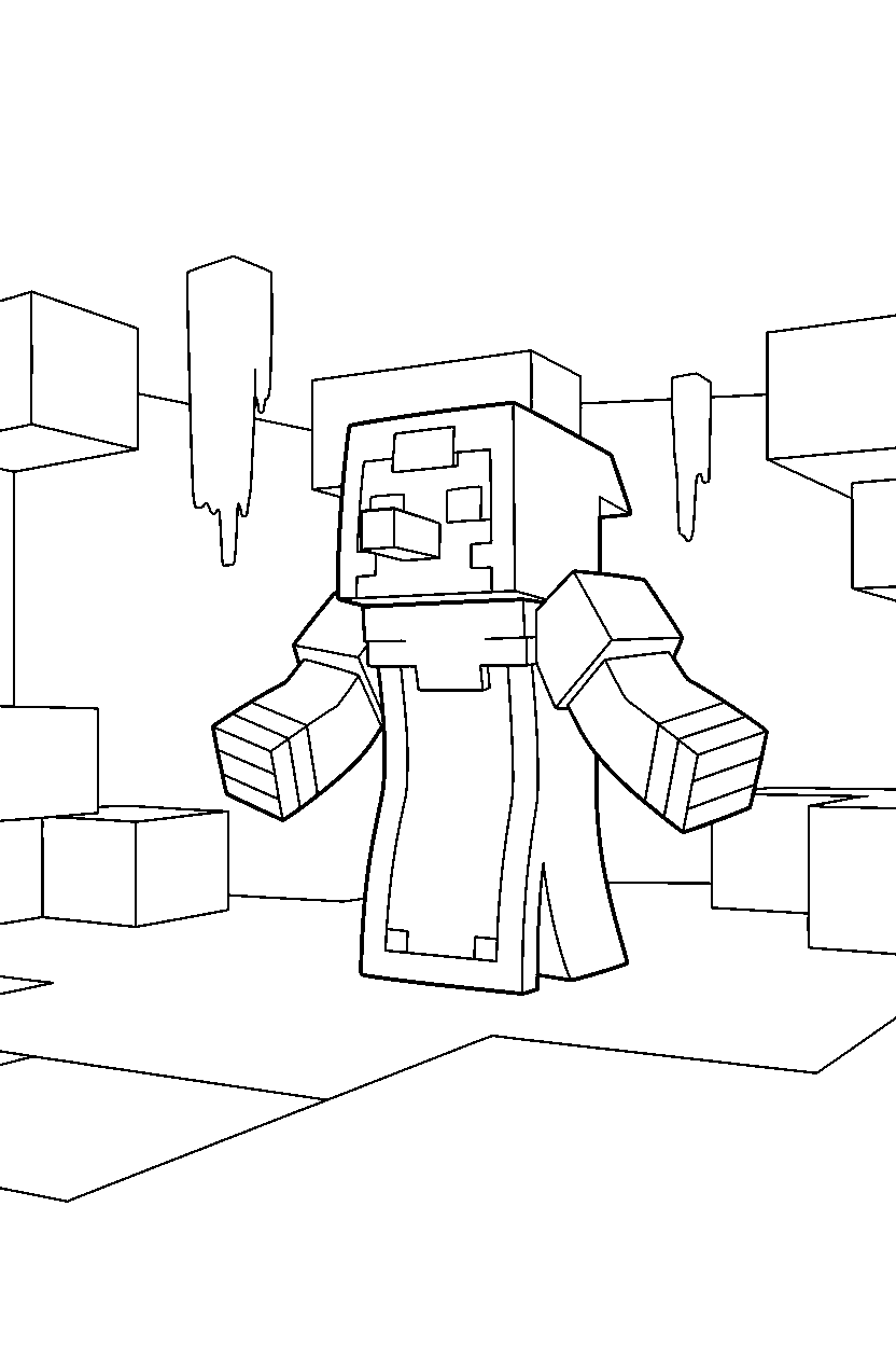 minecraft evoker watching calmly in a cave line art