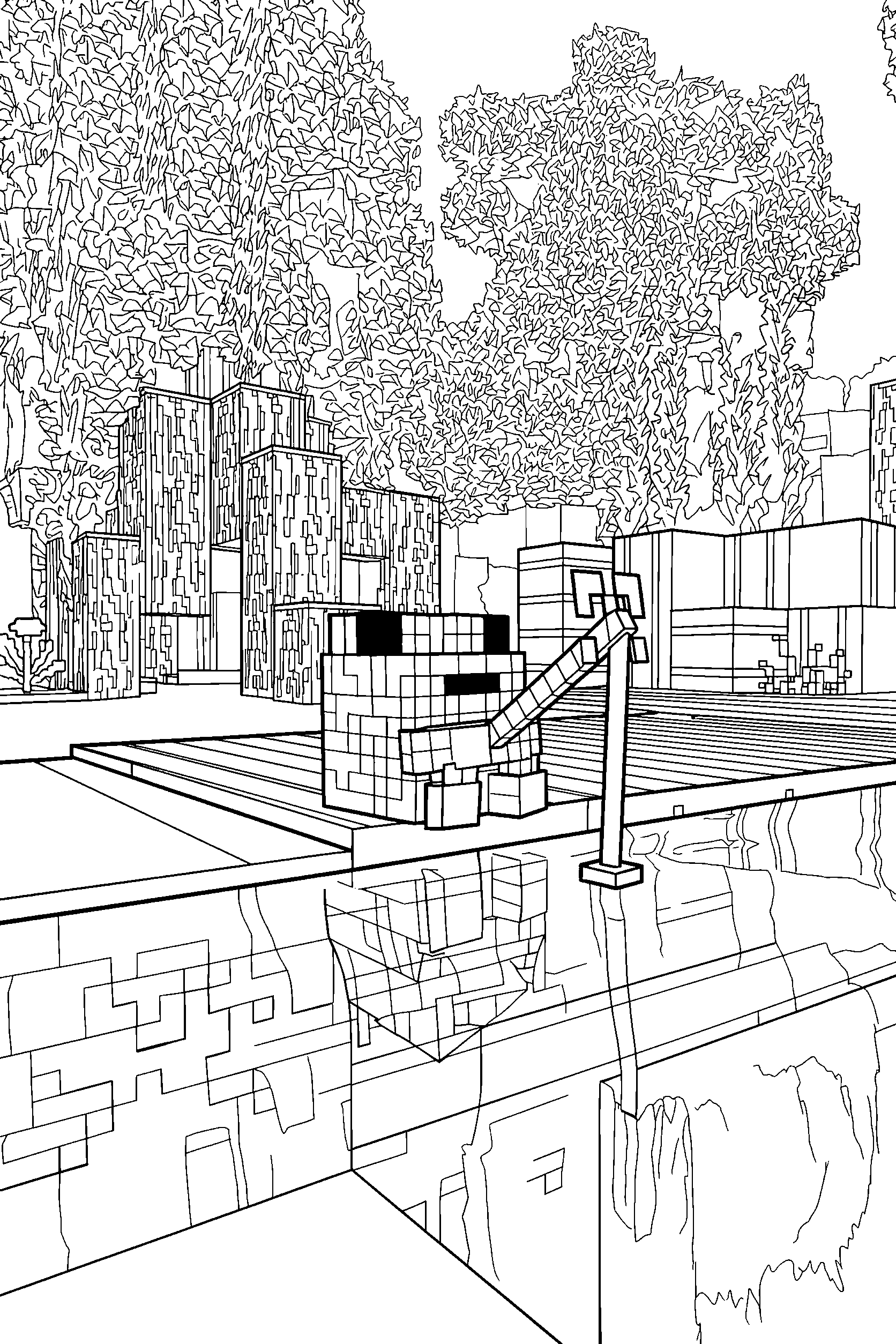 minecraft fishing frog cozy swamp line art