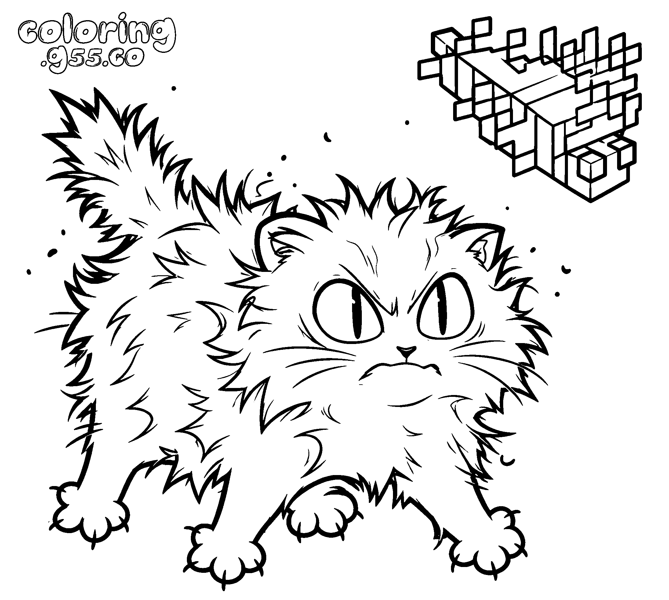 minecraft fluffy angry silverfish cat line art