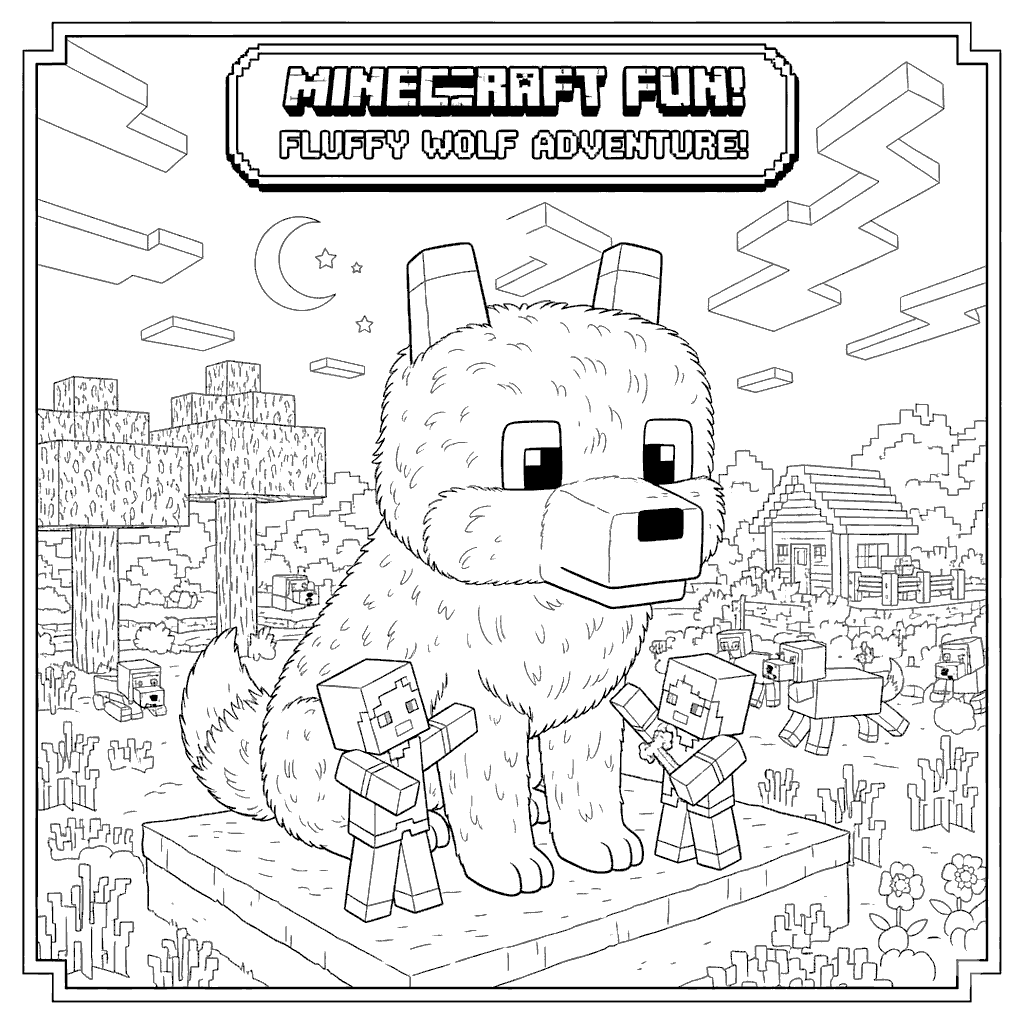 minecraft fluffy wolf line art