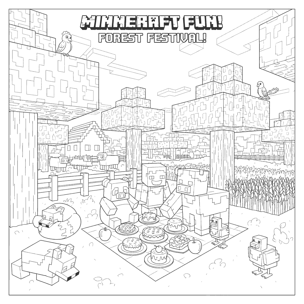 minecraft forest festival picnic line art