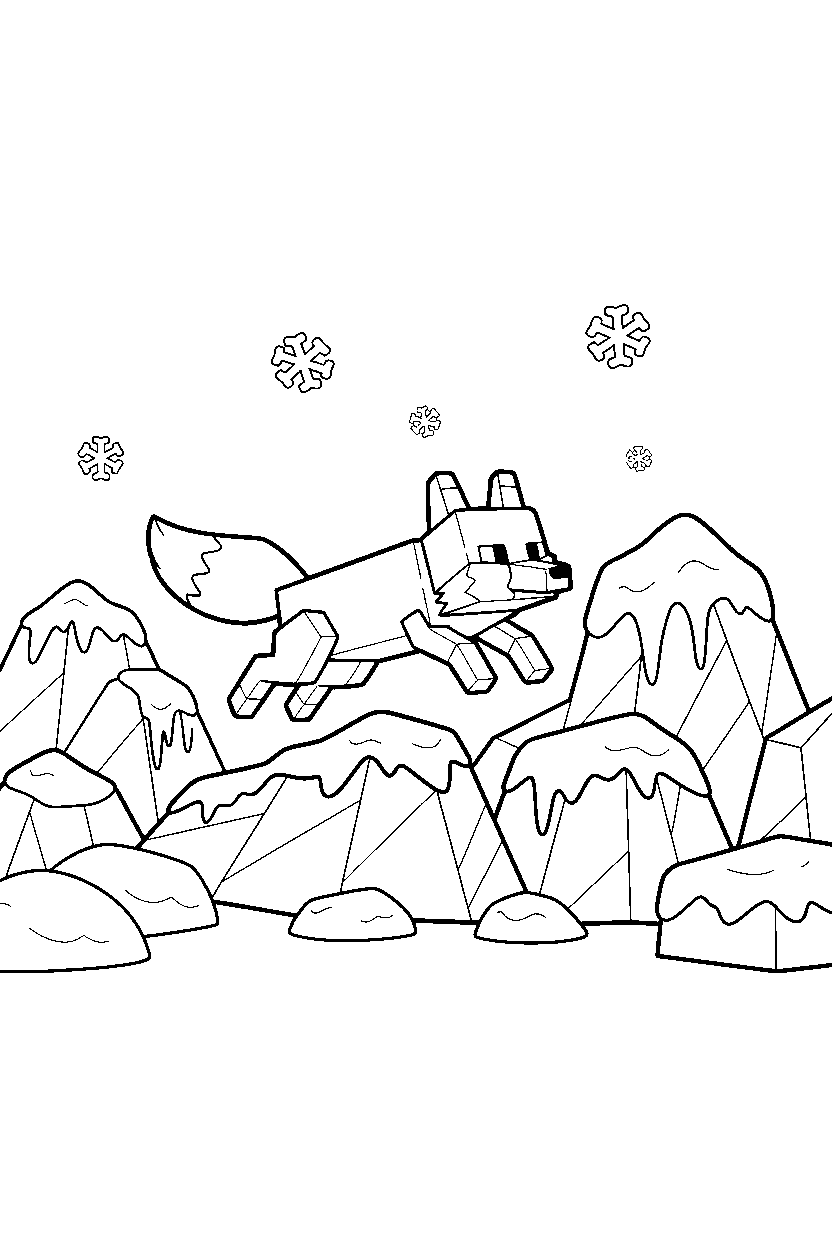 minecraft fox escaping in frozen peaks line art