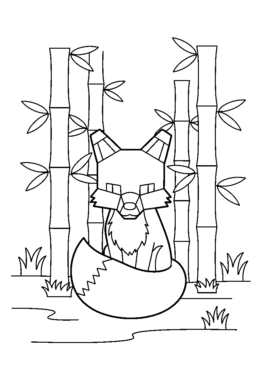 minecraft fox watching calmly in a bamboo jungle line art