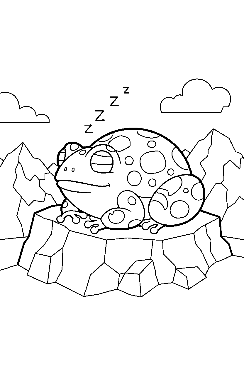minecraft frog sleeping peacefully in mountains line art