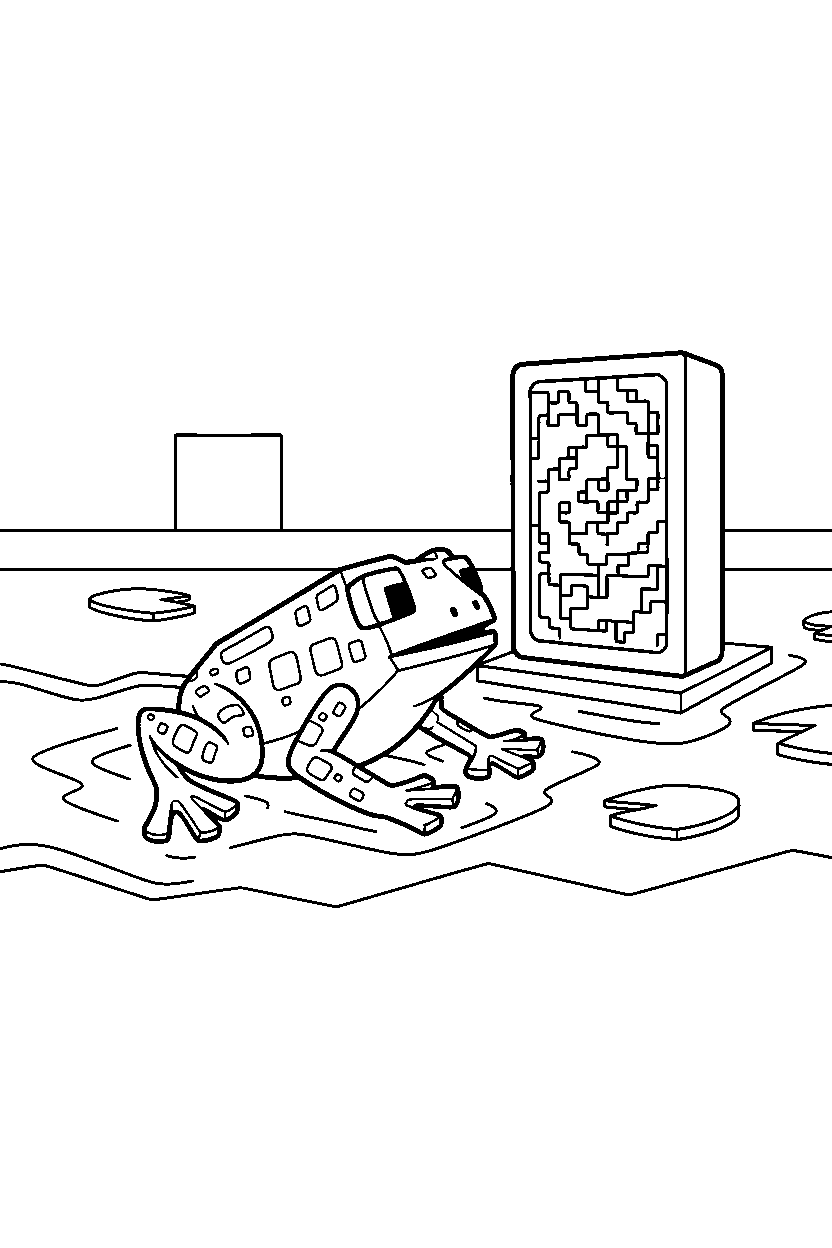 minecraft frog swimming near a portal line art
