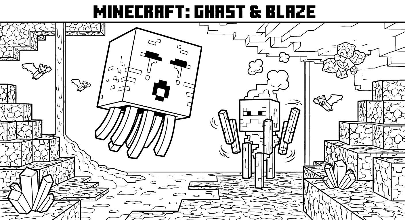 minecraft ghast and blaze nether line art
