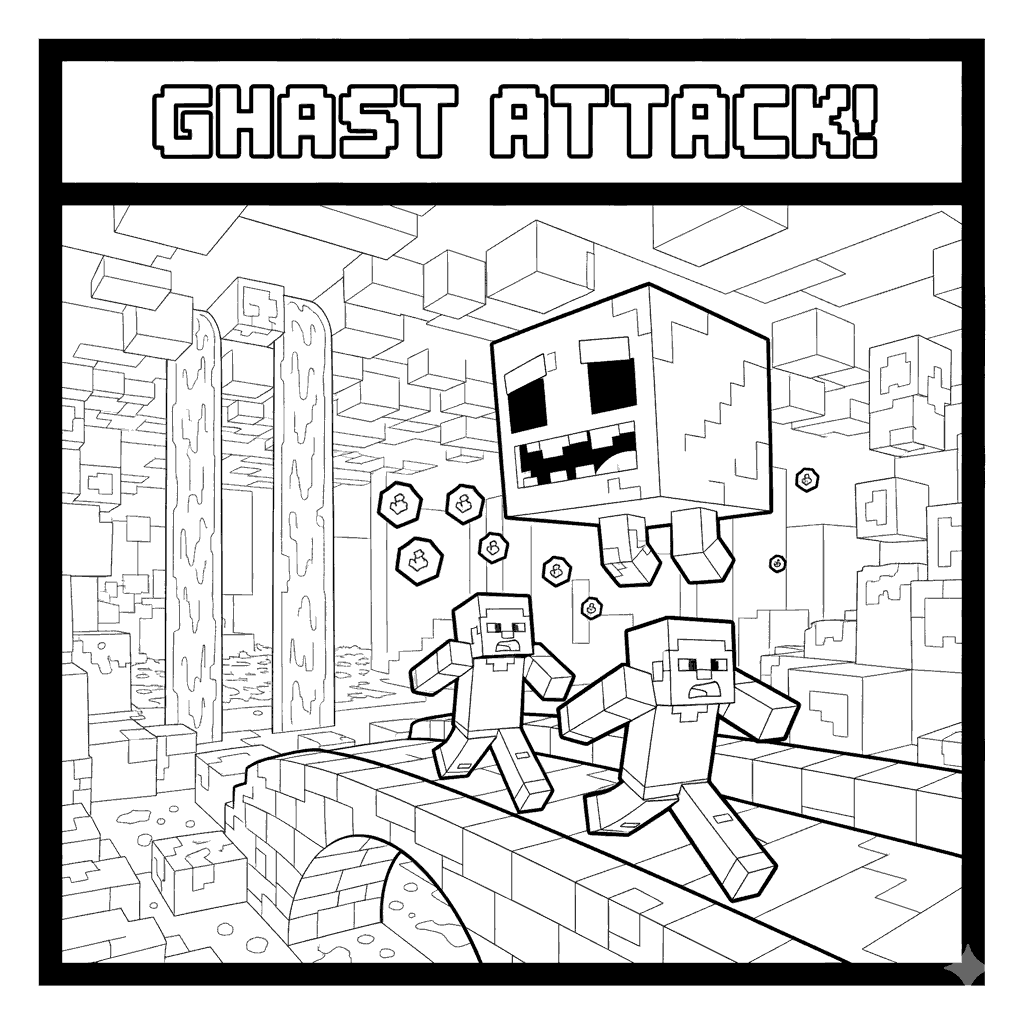 minecraft ghast attack line art