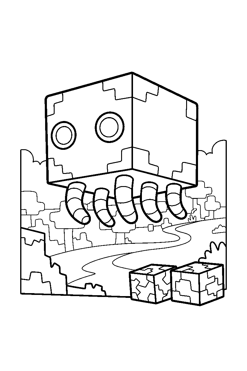minecraft ghast flying calmly in the nether line art