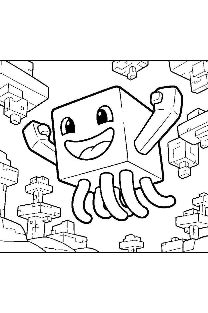 minecraft ghast posing happily in the end dimension line art