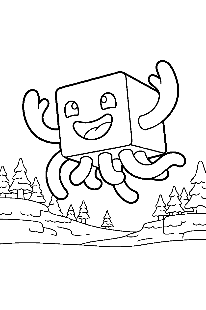 minecraft ghast waving happily in snowy tundra line art
