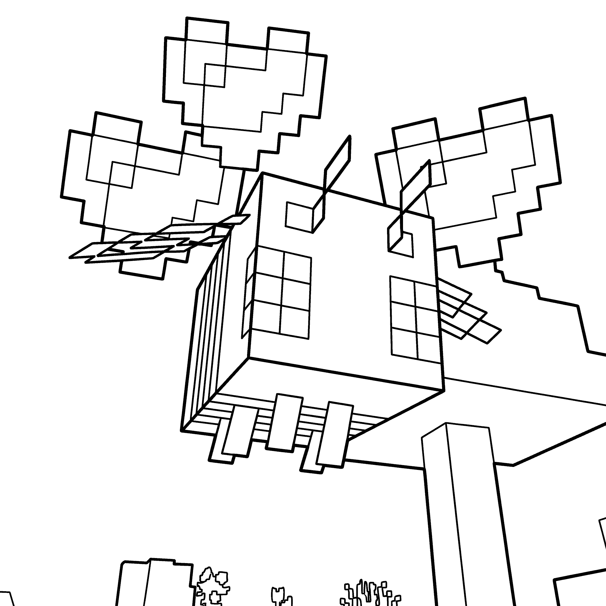 minecraft giant bee with heart wings line art