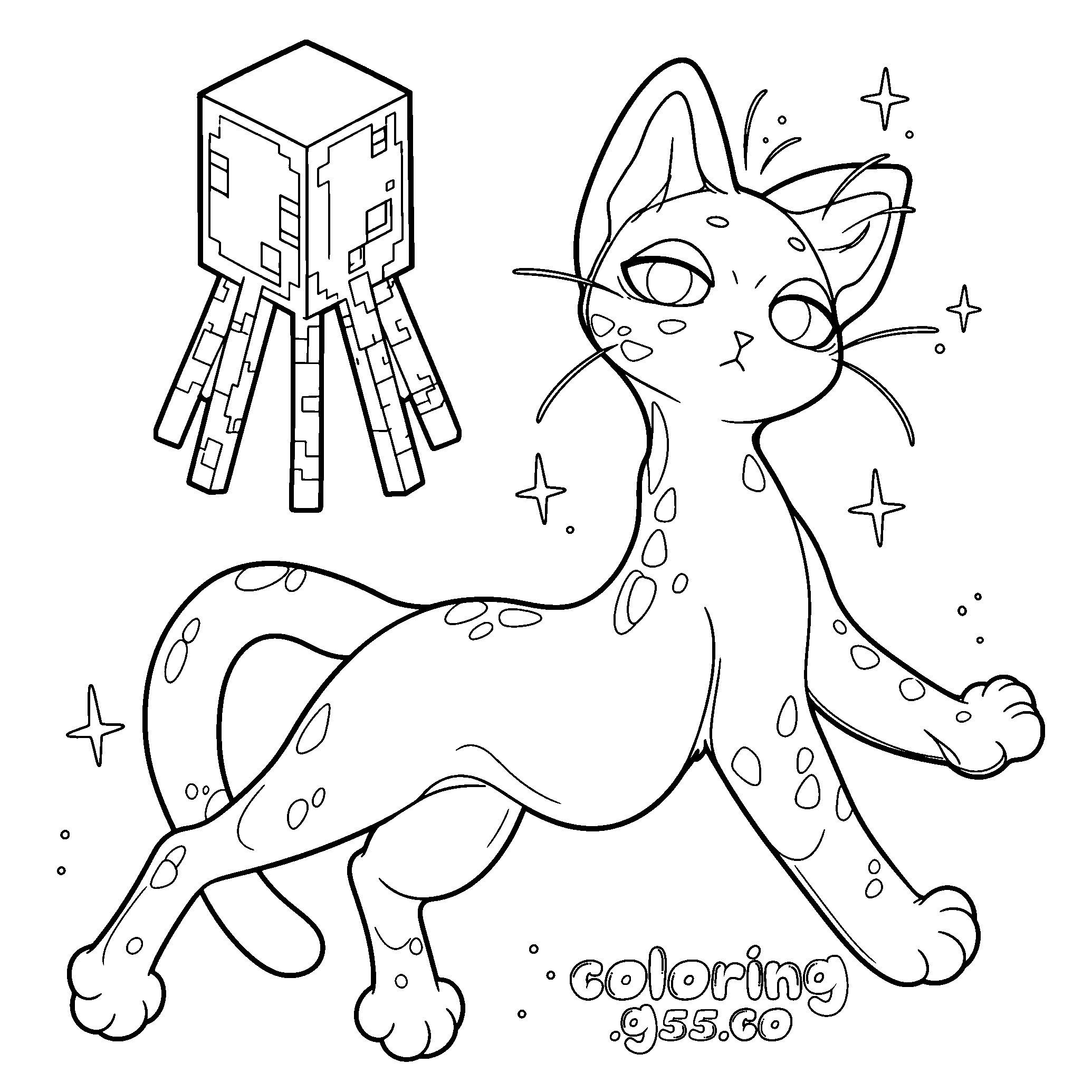 minecraft glow squid cat line art