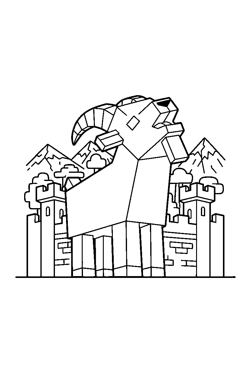 minecraft goat howling playfully in a castle base line art