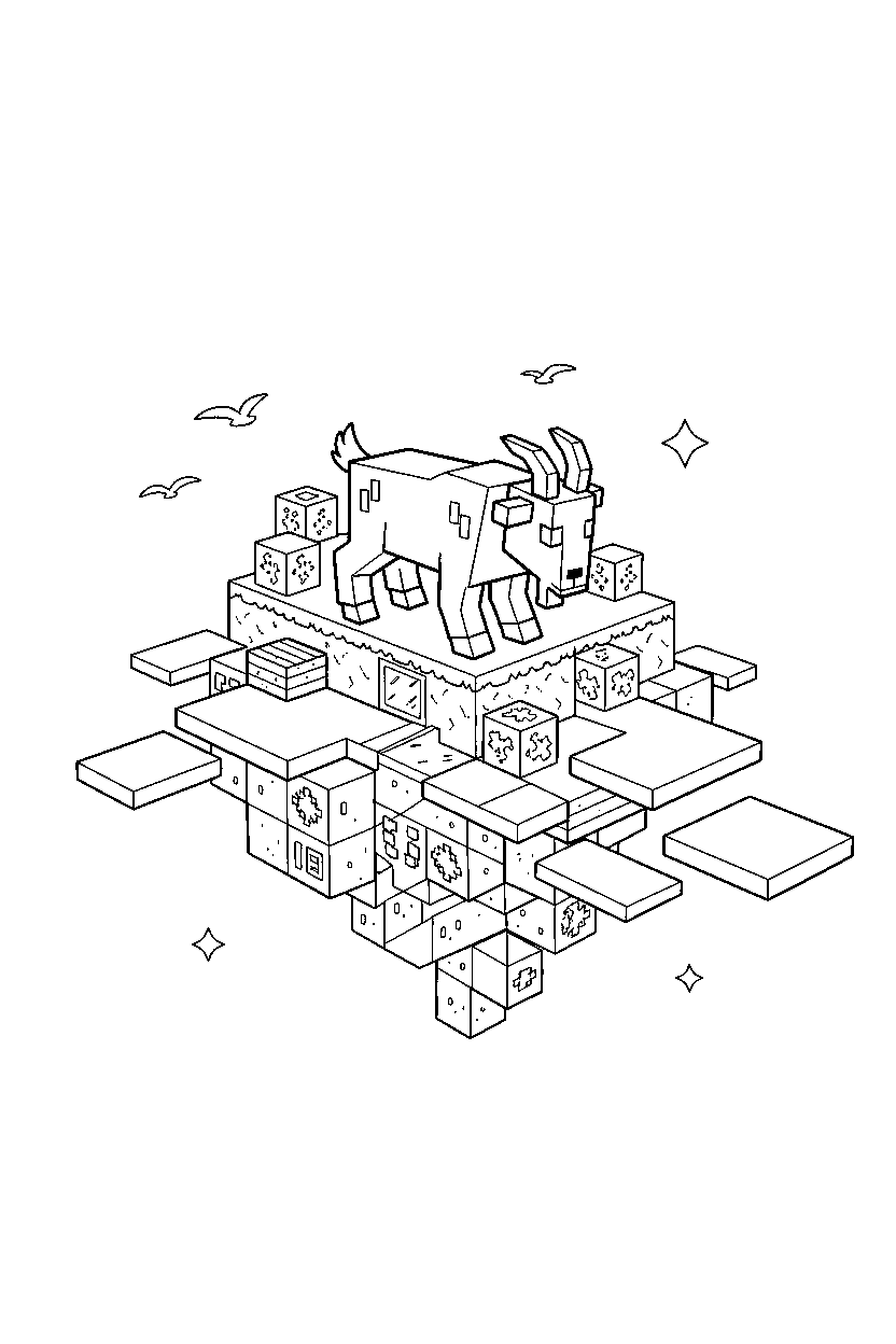 minecraft goat hunting carefully in a sky base line art