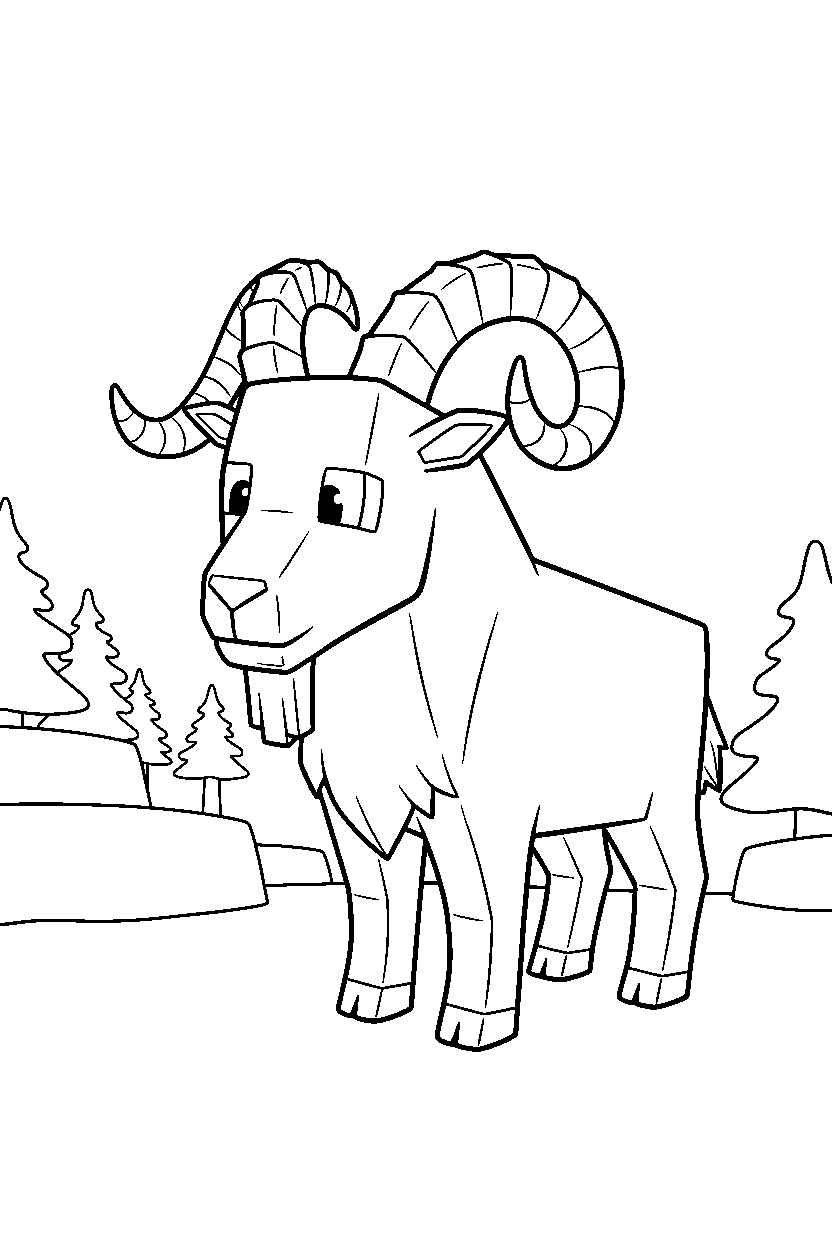 minecraft goat listening carefully in snowy tundra line art