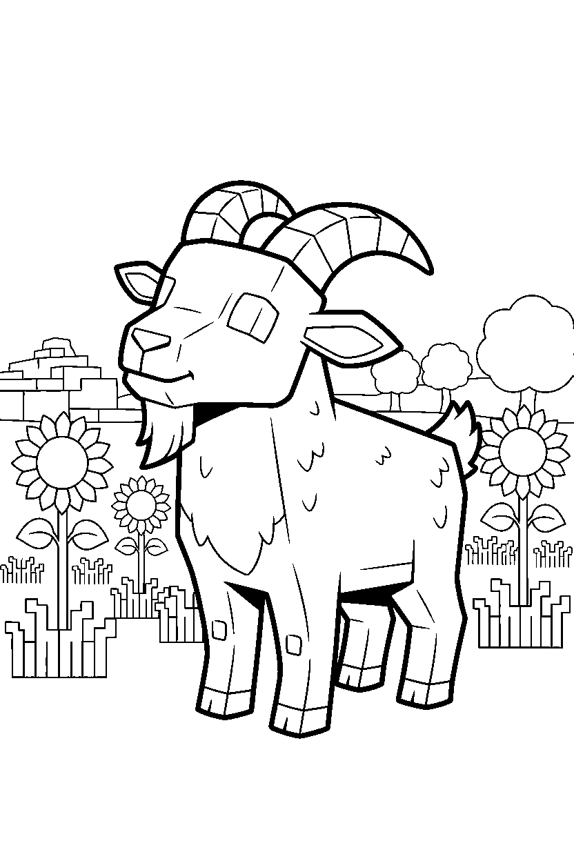 minecraft goat listening carefully in sunflower plains line art