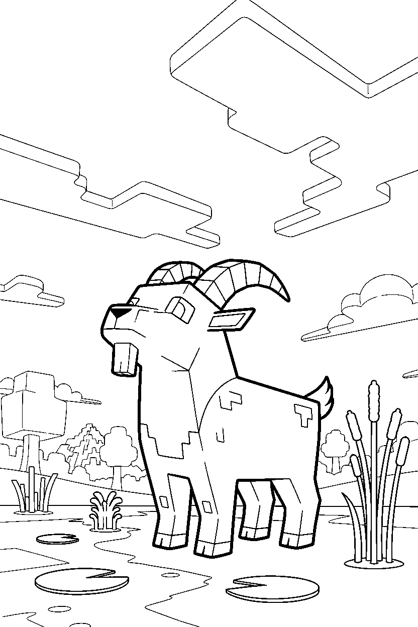 minecraft goat looking at the sky in a swamp line art