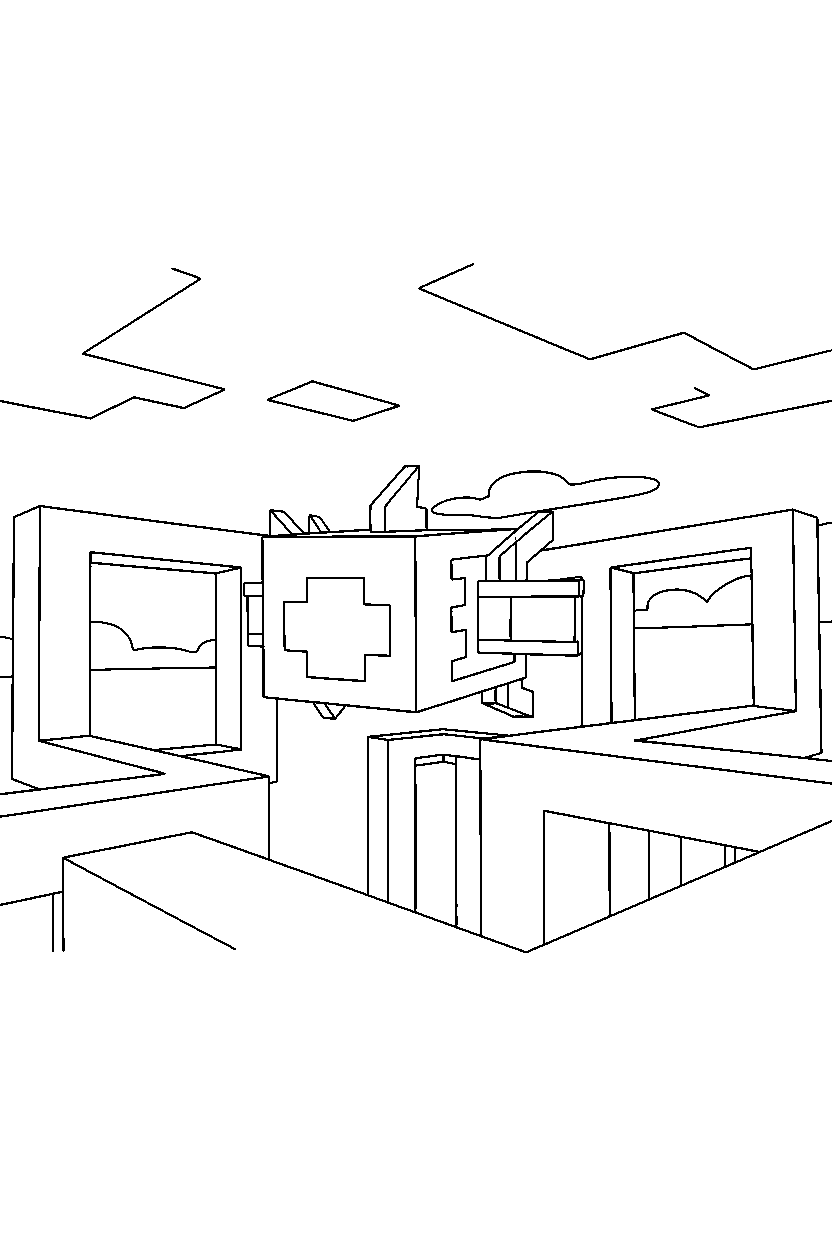 minecraft guardian floating calmly in a sky base line art