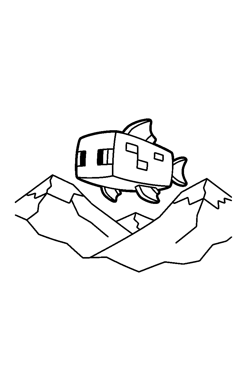minecraft guardian gliding calmly in mountains line art