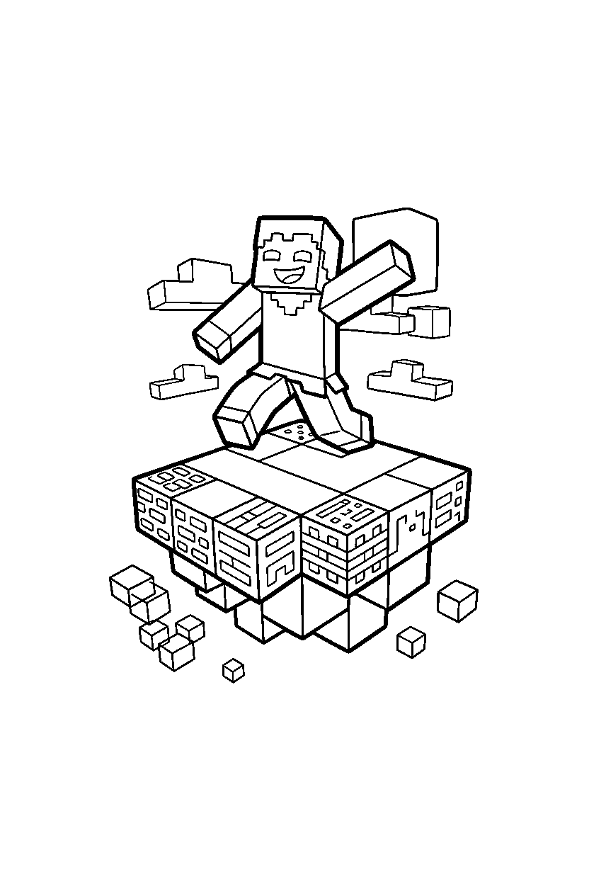 minecraft herobrine playing happily in a sky base line art