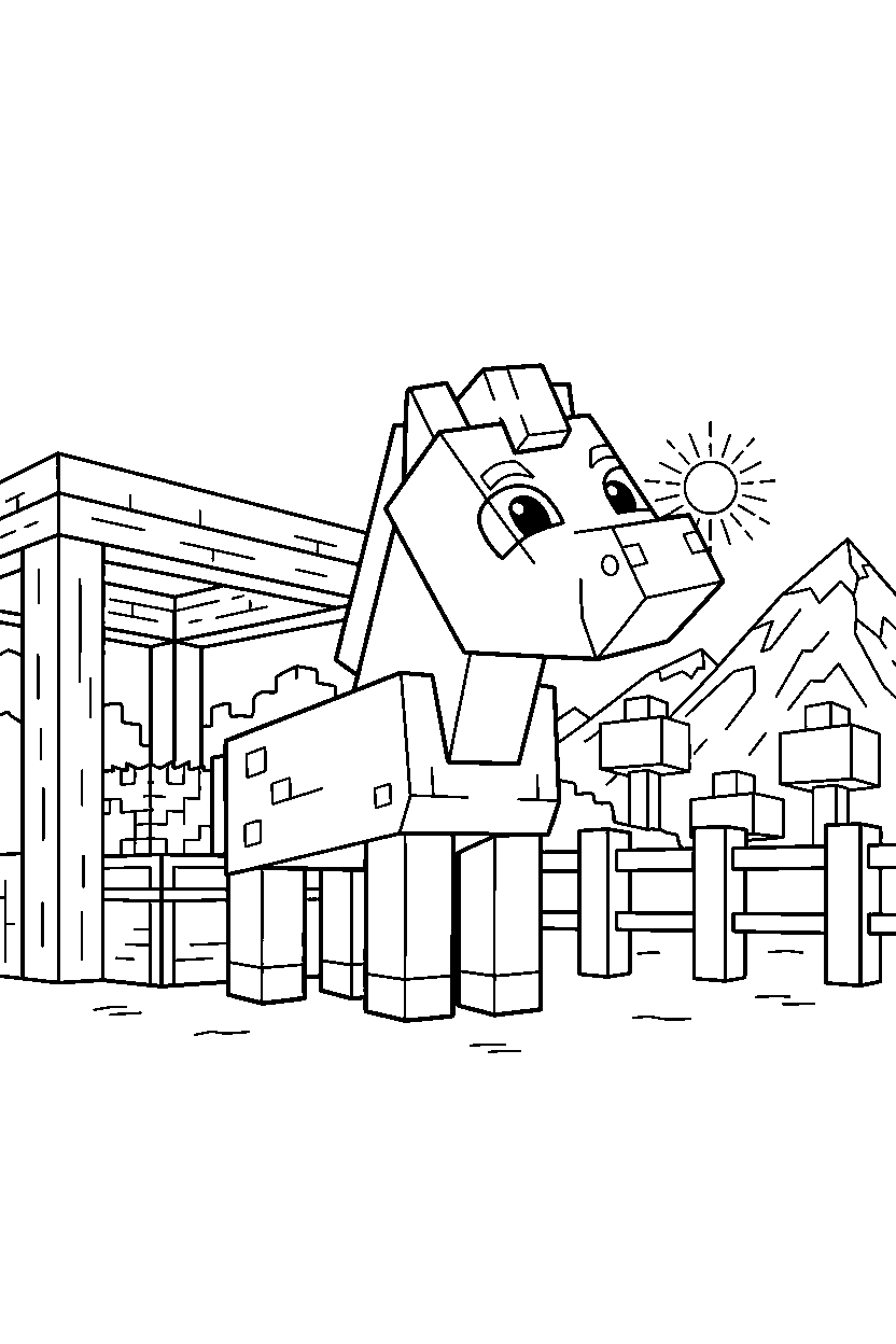 minecraft horse listening carefully in a survival base line art