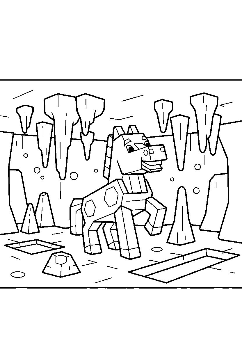 minecraft horse posing happily in a dripstone cave line art