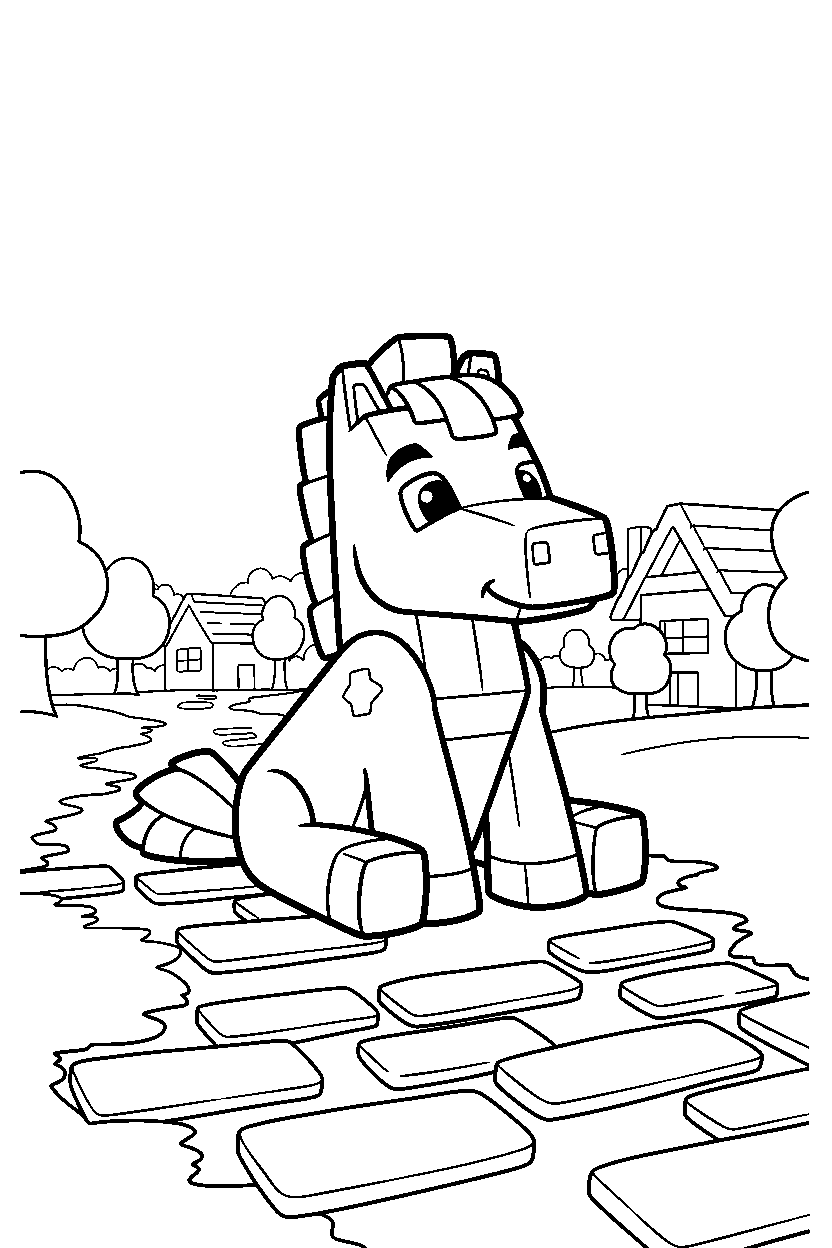 minecraft horse sitting on village path line art