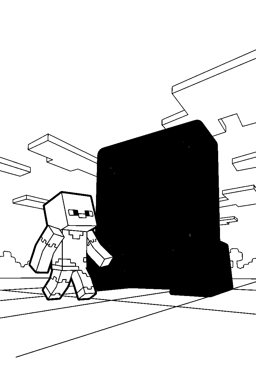 minecraft husk looking at the sky near a portal line art