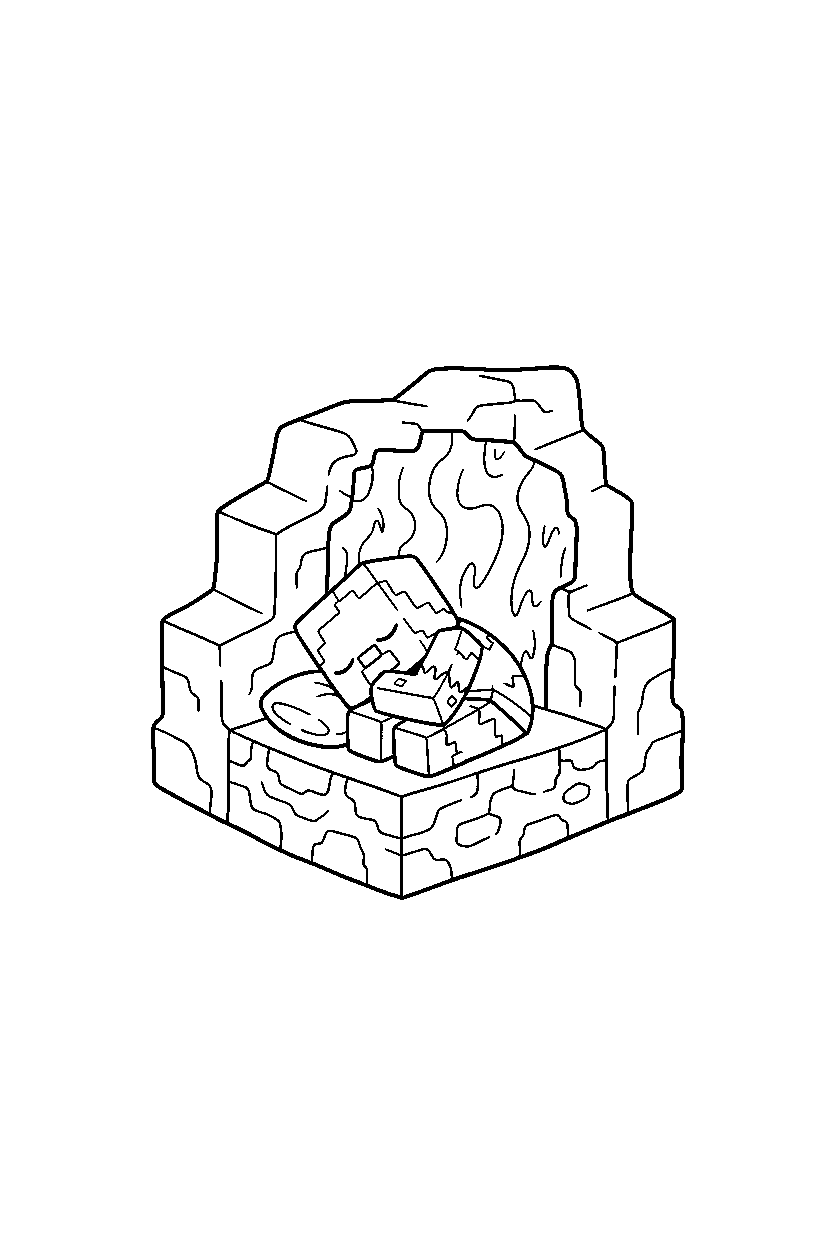minecraft husk sleeping peacefully near a lava cave line art