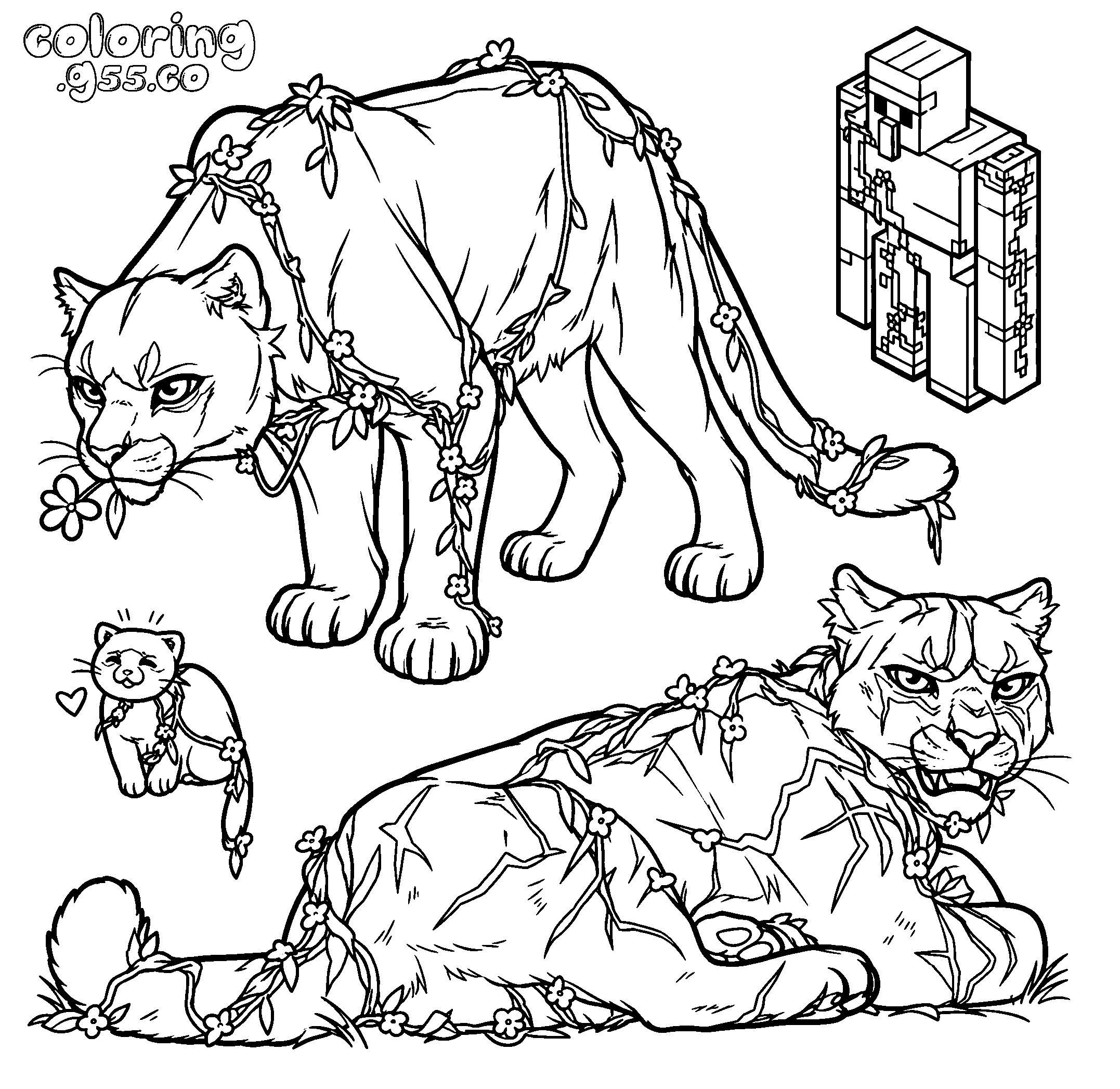 minecraft iron golem cats line art