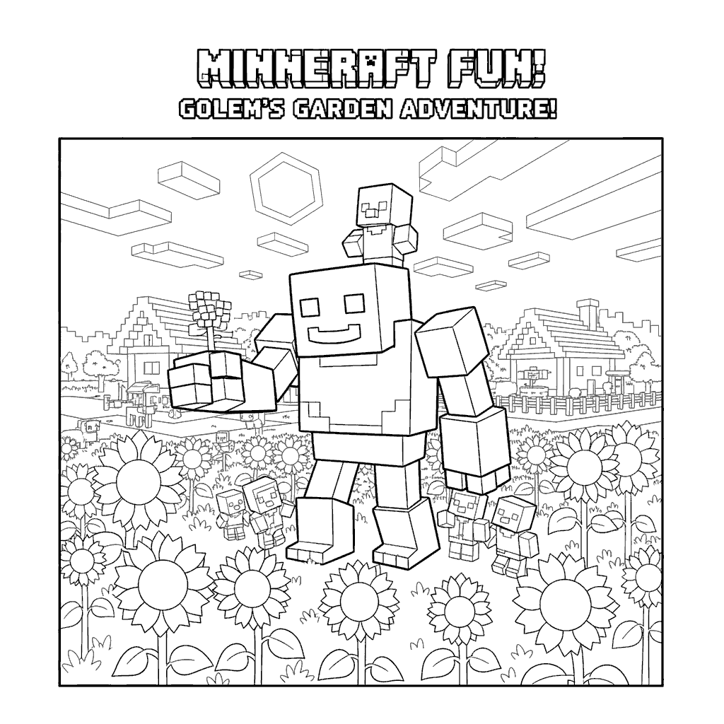 minecraft iron golem garden line art