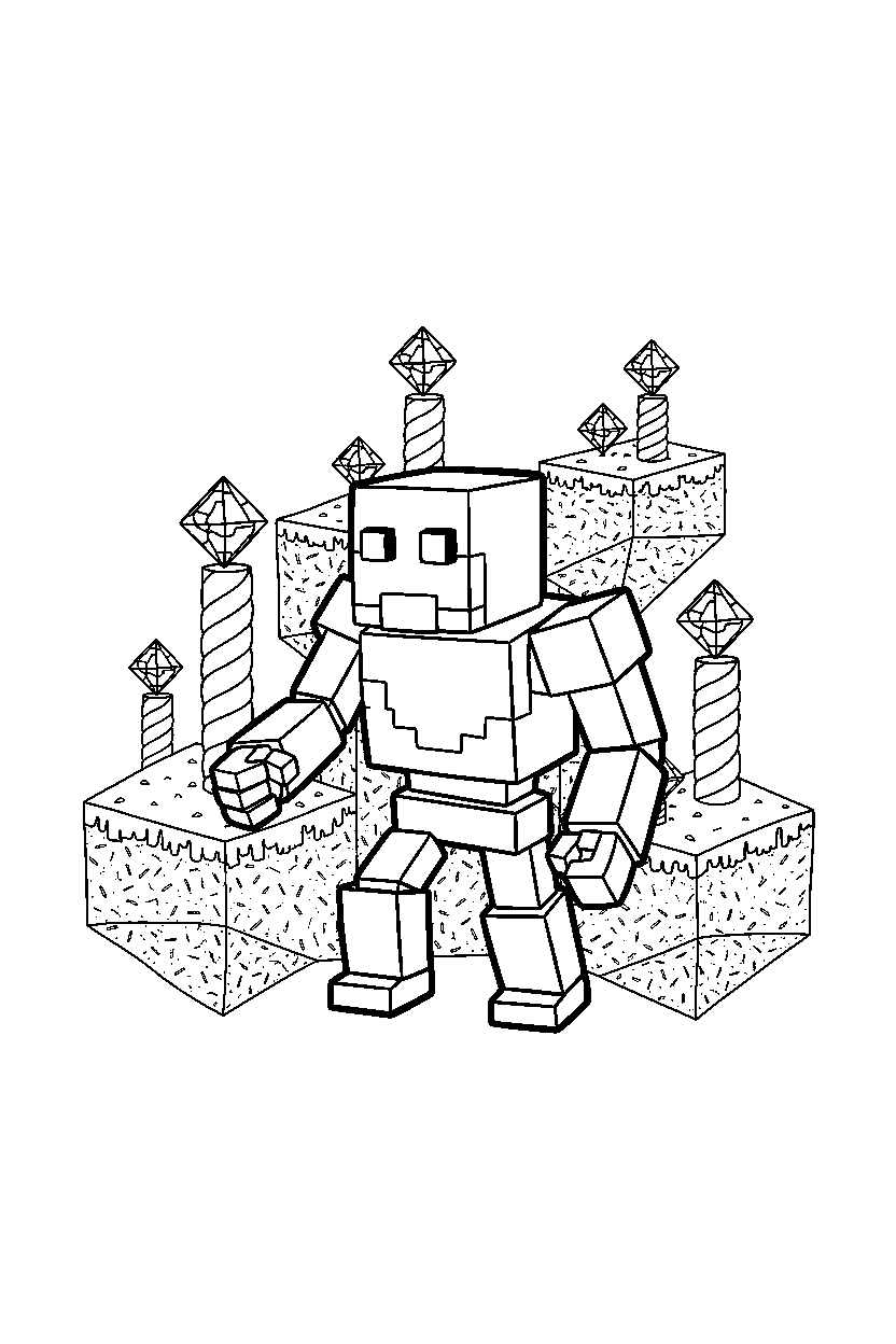 minecraft iron golem looking around curiously in the end dimension line art