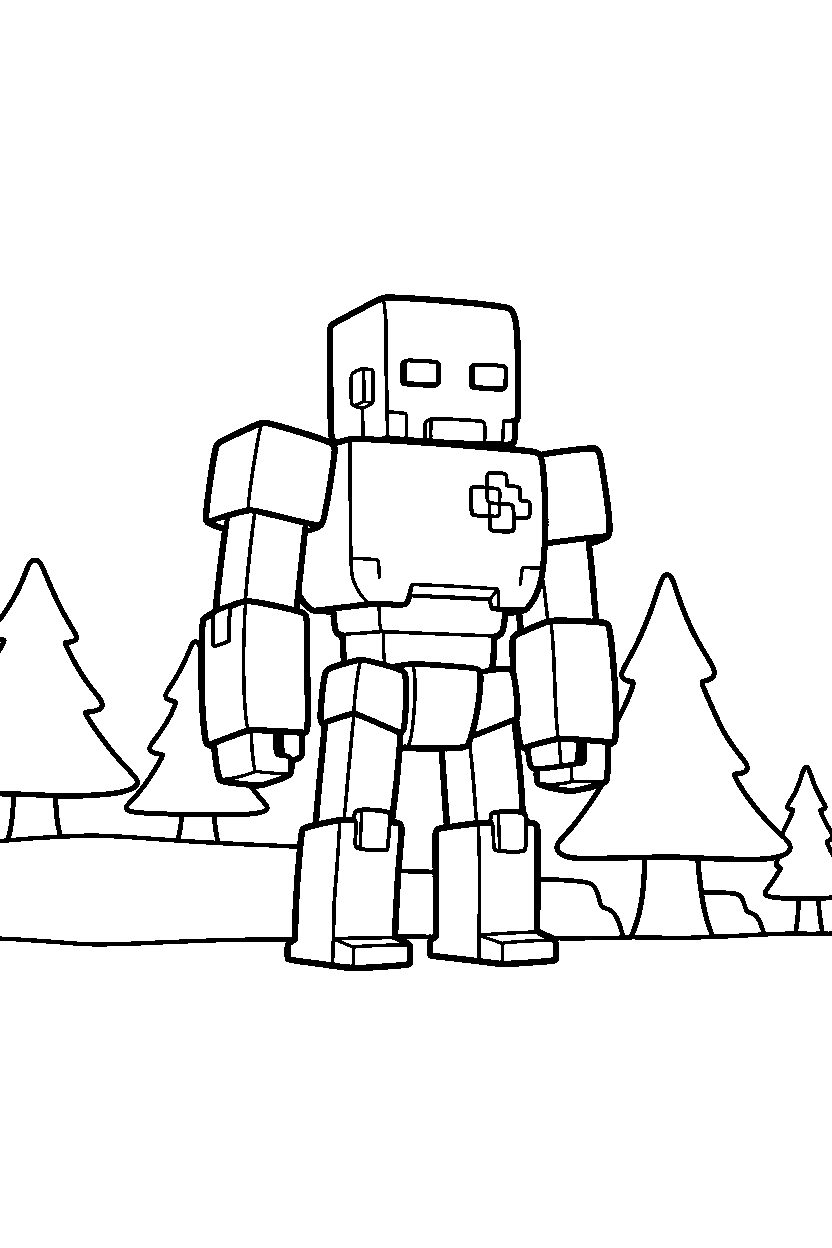 minecraft iron golem standing calmly in snowy tundra line art