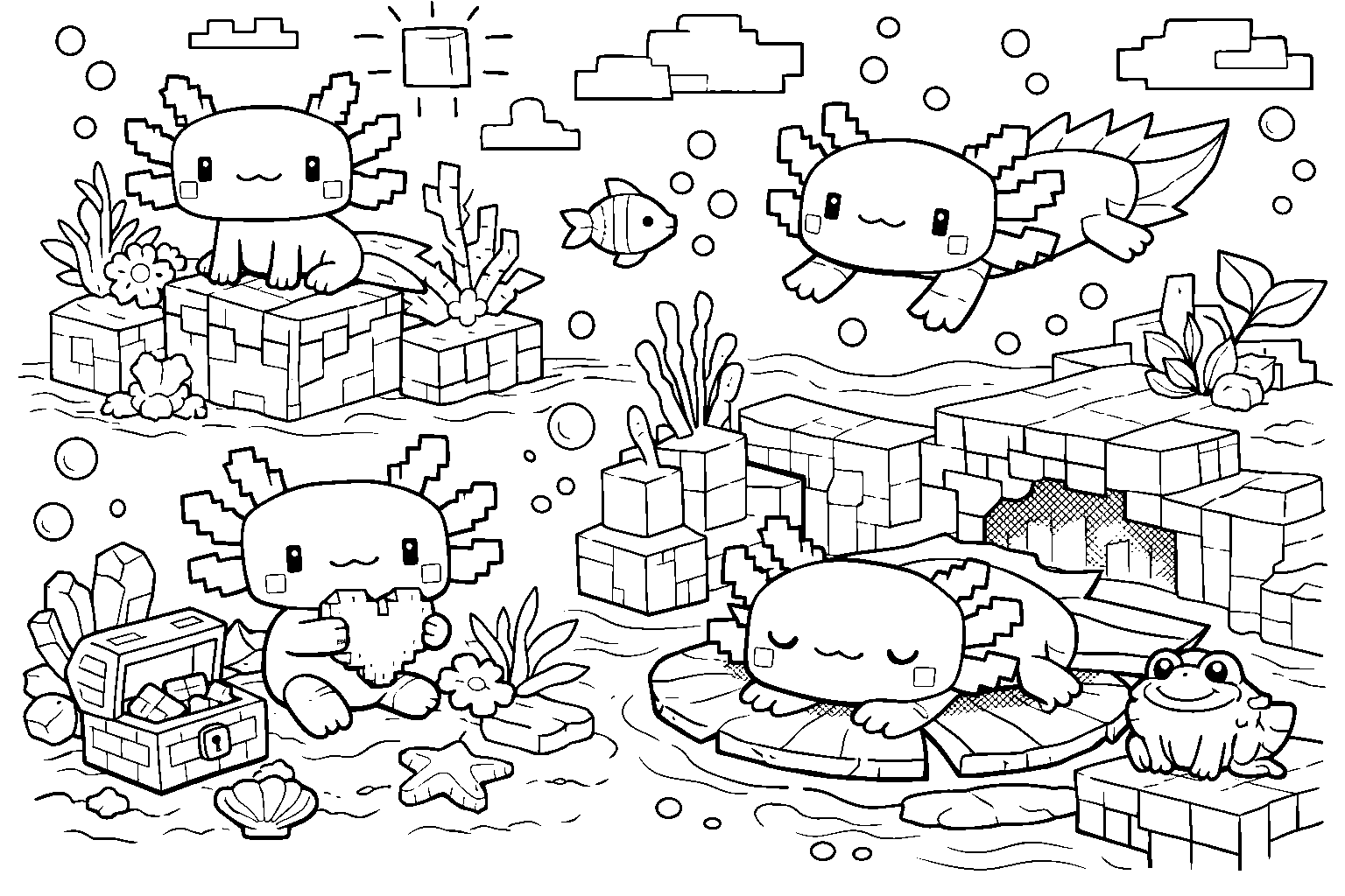 minecraft kawaii axolotl heart line art