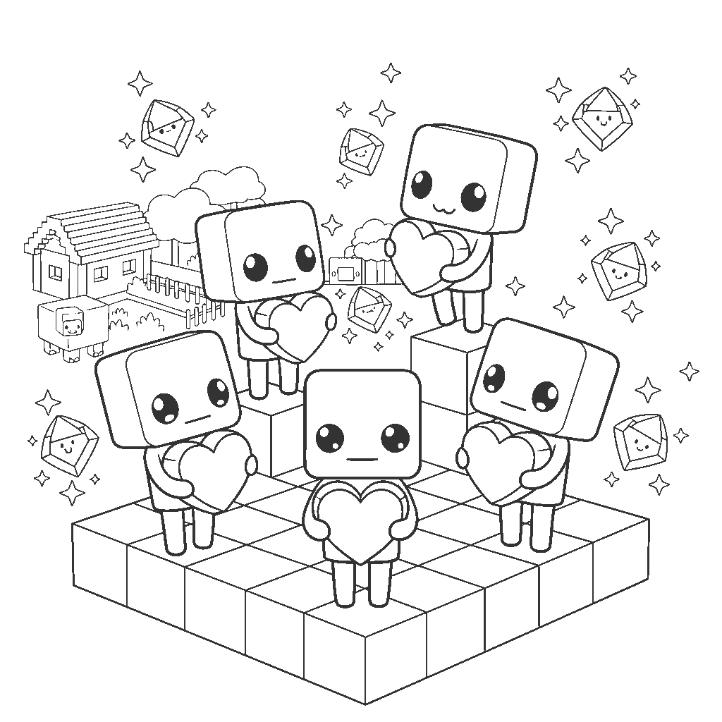 minecraft kawaii heart squad line art
