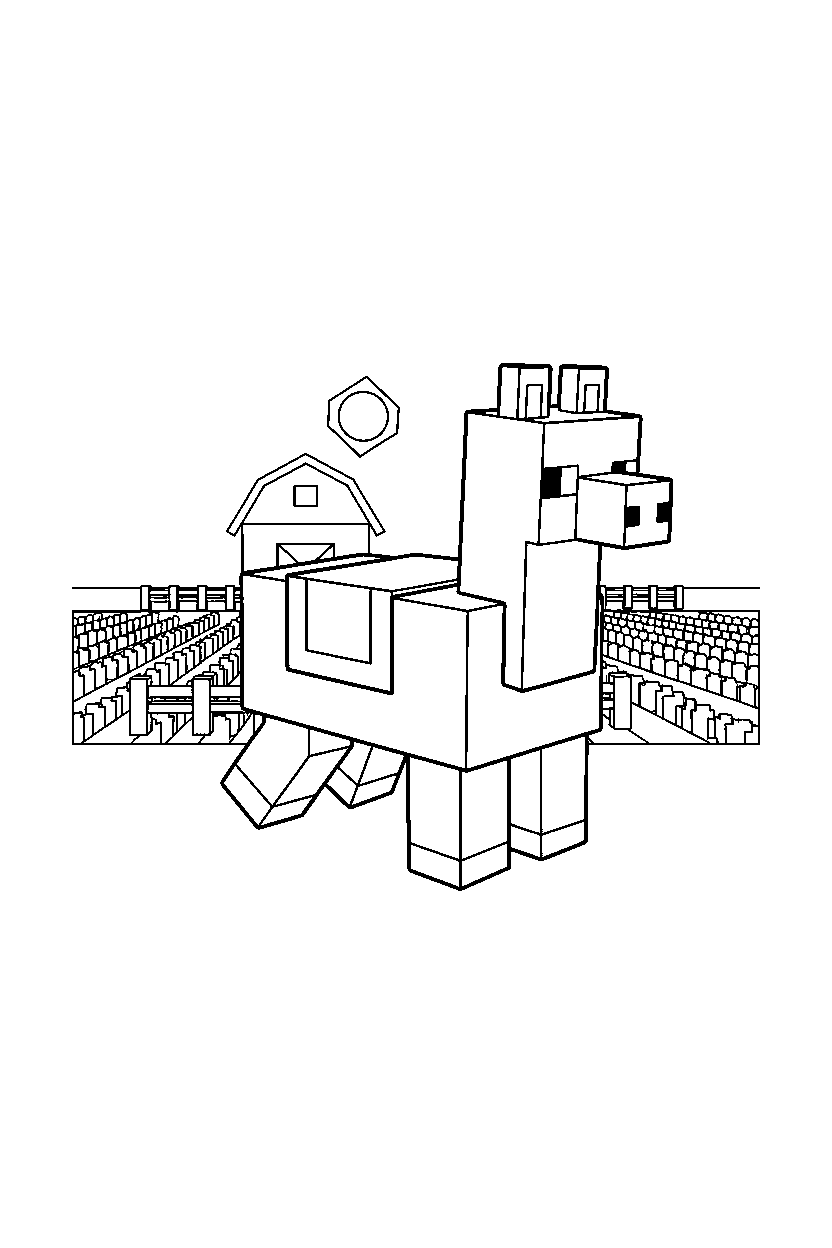 minecraft llama crawling calmly near a farm field line art