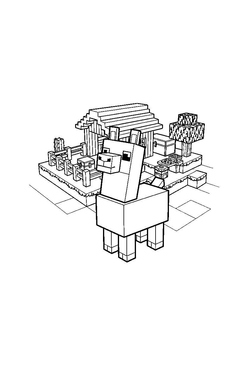 minecraft llama exploring curiously in a survival base line art