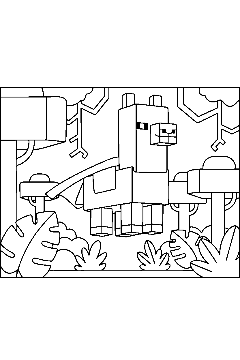 minecraft llama gliding calmly in a jungle line art