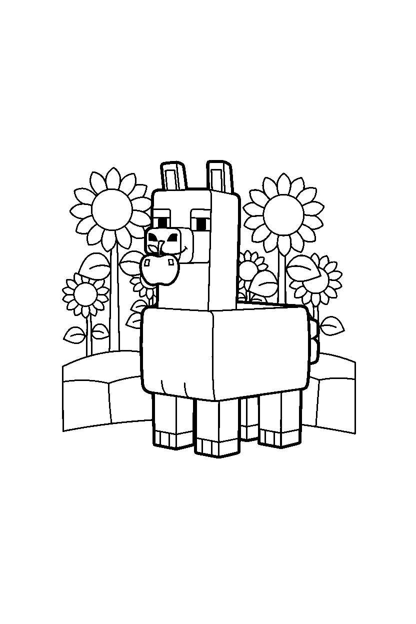 minecraft llama holding an apple in sunflower plains line art
