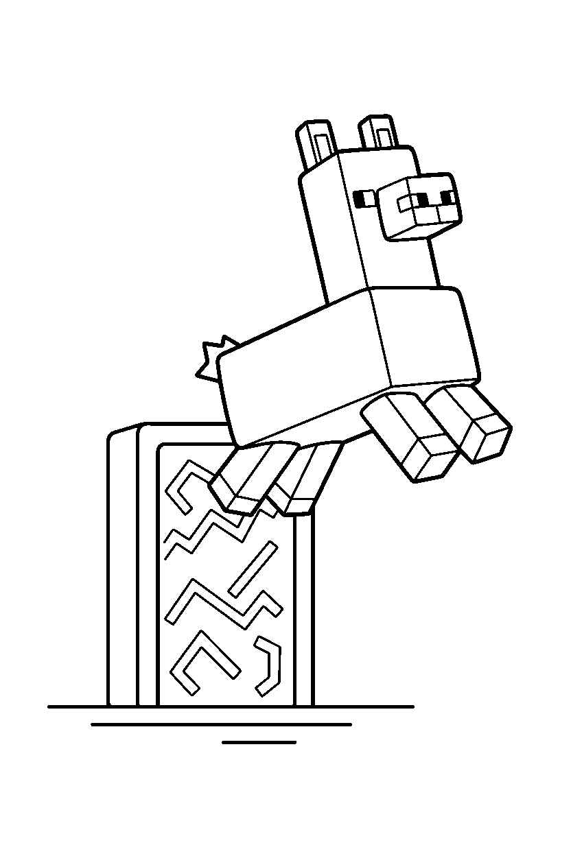 minecraft llama jumping playfully near a portal line art