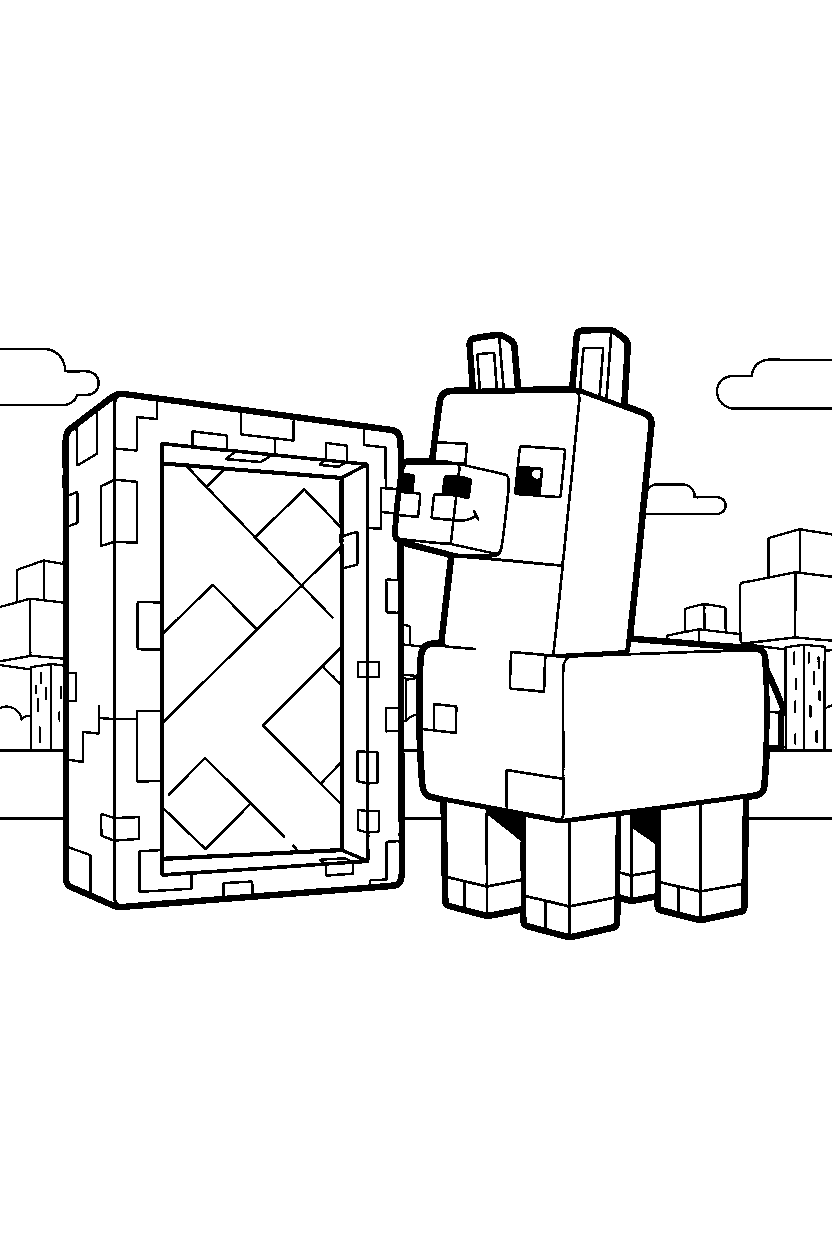 minecraft llama looking around curiously near a portal line art