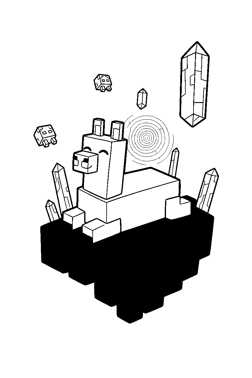 minecraft llama relaxing peacefully in the end dimension line art