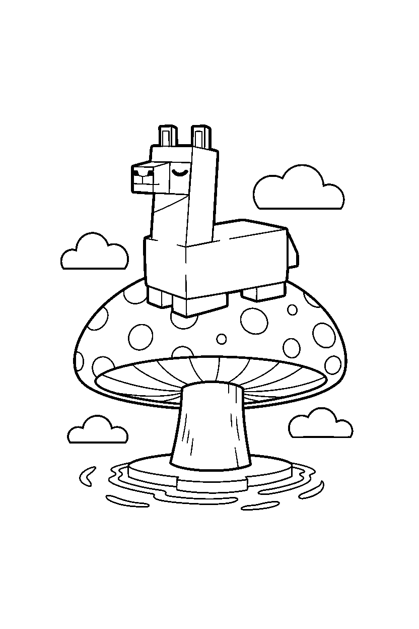 minecraft llama resting calmly on a mushroom island line art