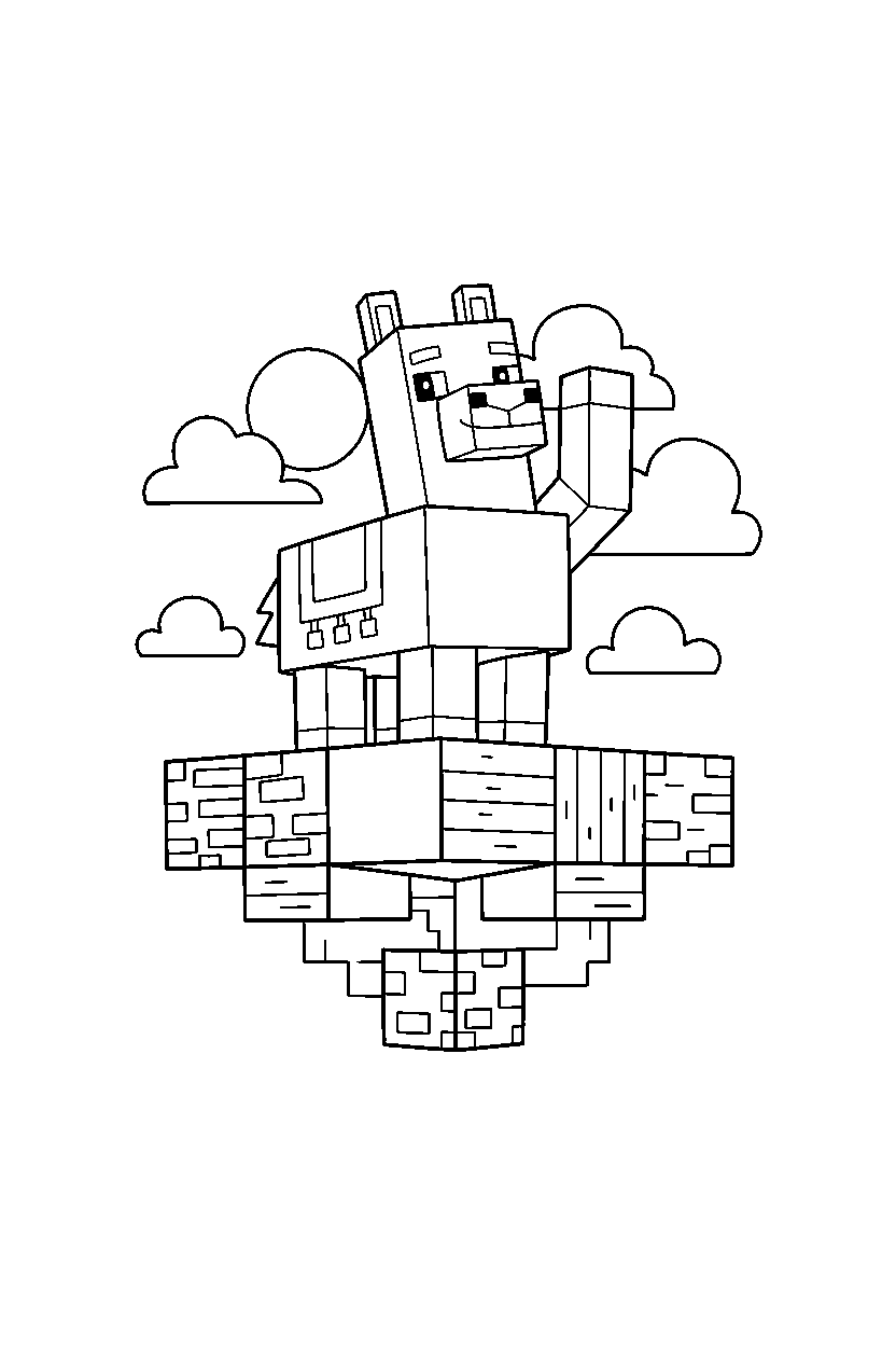 minecraft llama waving happily in a sky base line art