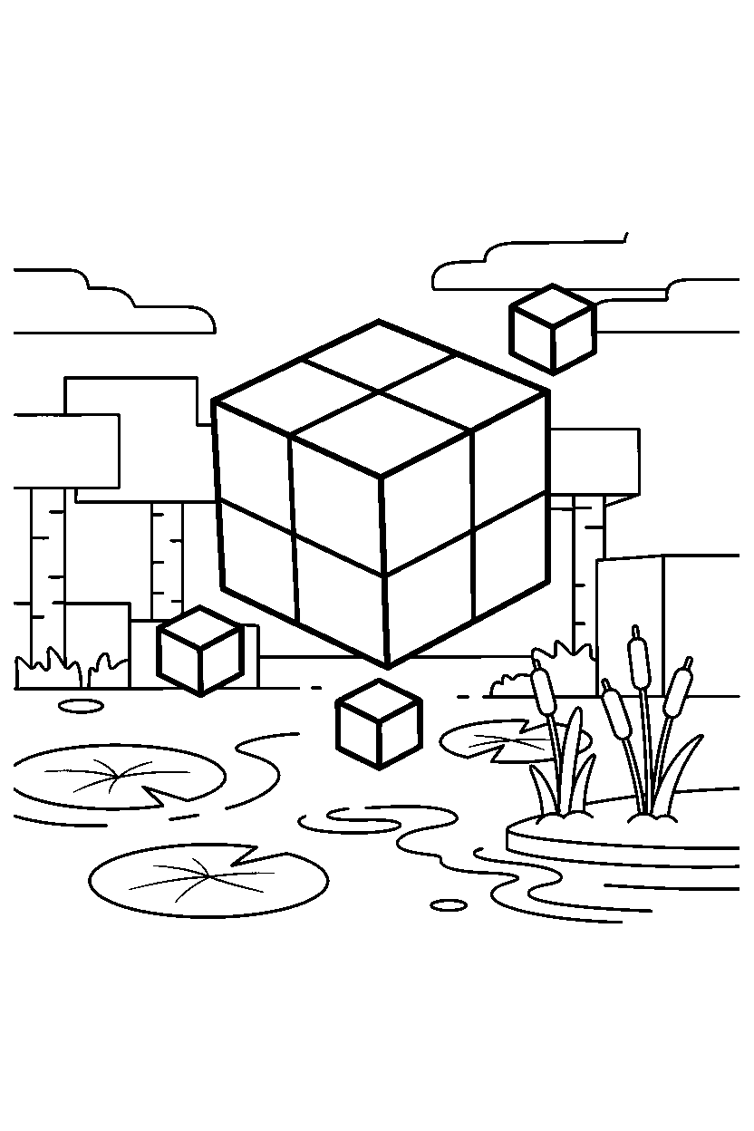 minecraft magma cube floating calmly in a swamp line art